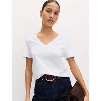 M&S Pure Cotton V-Neck T-Shirt Soft White