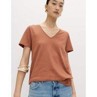 M&S Pure Cotton V-Neck T-Shirt Truffle