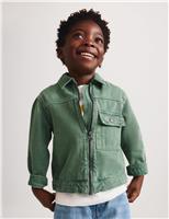 M&S Garment Dyed Zip Up Denim Shacket (2-8 Yrs) Green Mix