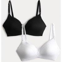 M&S 2 Pack Jasmine Lace Trim Maternity Nursing Bra B-G White Mix