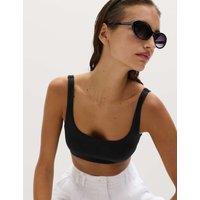 M&S Ribbed Scoop Neck Bikini Top Black