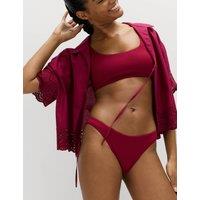 M&S Ribbed High Leg Bikini Bottoms Raspberry