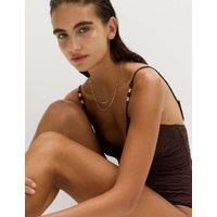 M&S Textured Plunge Swimsuit Peat