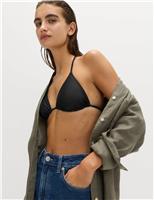 M&S Padded Halterneck Triangle Bikini Top Dark Khaki