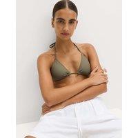 M&S Padded Halterneck Triangle Bikini Top Dark Khaki