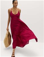 M&S Pure Cotton Strappy V-Neck Maxi Beach Dress Raspberry