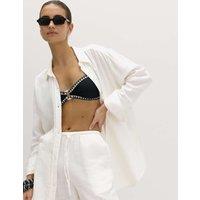M&S Pure Cotton Double Cloth Beach Shirt Soft White