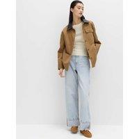 M&S High Waisted Wide Leg Turn Up Jeans Light Denim