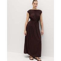 M&S Ruched Maxi Waisted Dress with Linen Peat