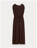 Ruched Maxi Waisted Dress with Linen