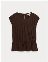 Ruched Scoop Neck Regular Fit Top with Linen