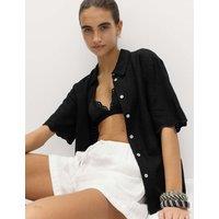 M&S Broderie Collared Cutwork Detail Shirt with Linen Black