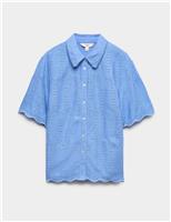 Broderie Collared Cutwork Detail Shirt with Linen