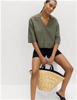 Linen Rich Collared Crop Top