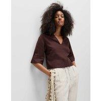 M&S Linen Rich Collared Crop Top Peat