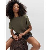 M&S Linen Rich Relaxed T-Shirt Dark Khaki