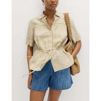 M&S Pure Linen Relaxed Drawstring Shirt Sandstone