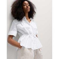M&S Pure Linen Relaxed Drawstring Shirt White