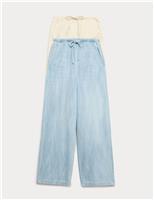 M&S 2 Pack Denim Pull On Wide Leg Jeans Medium Blue Mix