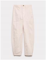 Cotton Rich Barrel Leg Trousers