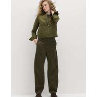 M&S Cotton Rich Barrel Leg Trousers Dark Khaki