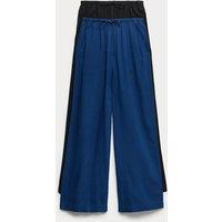 M&S 2 Pack Wide Leg Trousers with Linen Navy