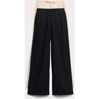 M&S 2 Pack Wide Leg Trousers with Linen Black