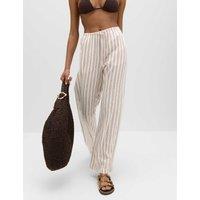 M&S Linen Rich Drawstring Wide Leg Trousers Brown Mix