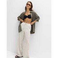 M&S Linen Rich Drawstring Wide Leg Trousers Black Stripe