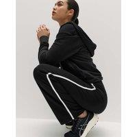 Goodmove Go Easy Cotton Rich Side Stripe High Waisted Straight Leg Joggers Black