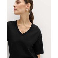 M&S Pure Cotton Heavyweight V-Neck T-Shirt Black