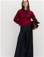 Crew Neck Cropped Jumper With Wool