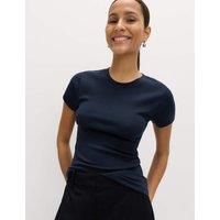 M&S Cotton Rich Premium T-Shirt Navy