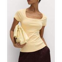 M&S Cotton Rich Premium Square Neck Top Pale Yellow