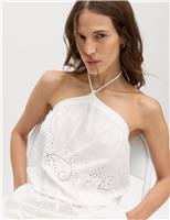 M&S Pure Cotton Placement Cutwork Beach Top Soft White