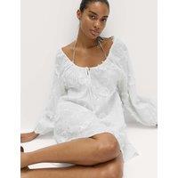 M&S Pure Cotton Textured Midi Beach Dress Soft White