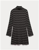 Jersey Printed High Neck Mini Skater Dress