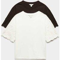 M&S 2 Pack Pure Cotton Broderie Tops Brown Mix