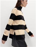 Air-Yarn Funnel Neck Striped Jumper