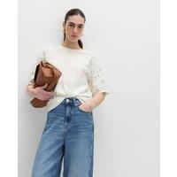 M&S Pure Cotton Broderie Boxy T-Shirt Soft White