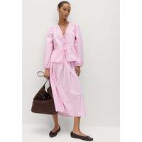 M&S Pure Cotton Striped Tie Front Long Sleeve Blouse Pink Mix