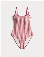 M&S Jacquard Textured Scoop Neck Swimsuit Raspberry Mix