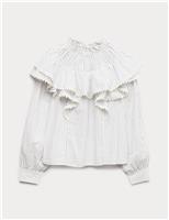 Pure Cotton Striped Lace Detail Blouse