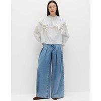 M&S Pure Cotton Striped Lace Detail Blouse Blue Mix