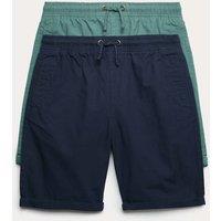 M&S 2 Pack Pure Cotton Ripstop Shorts (6-16 Yrs) Navy Mix