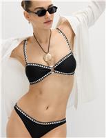 Blanket Stitch Padded Ring Detail Bandeau Bikini Top