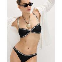 M&S Blanket Stitch Padded Ring Detail Bandeau Bikini Top Black Mix