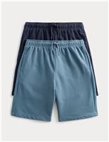 M&S 2 Pack Cotton Rich Elasticated Waist Shorts (6-16 Yrs) Navy Mix