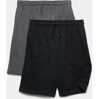 M&S 2 Pack Cotton Rich Elasticated Waist Shorts (6-16 Yrs) Black Mix