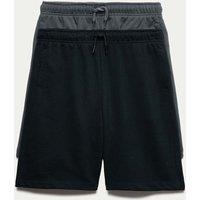 M&S 2 Pack Cotton Rich Elasticated Waist Shorts (6-16 Yrs) Black Mix